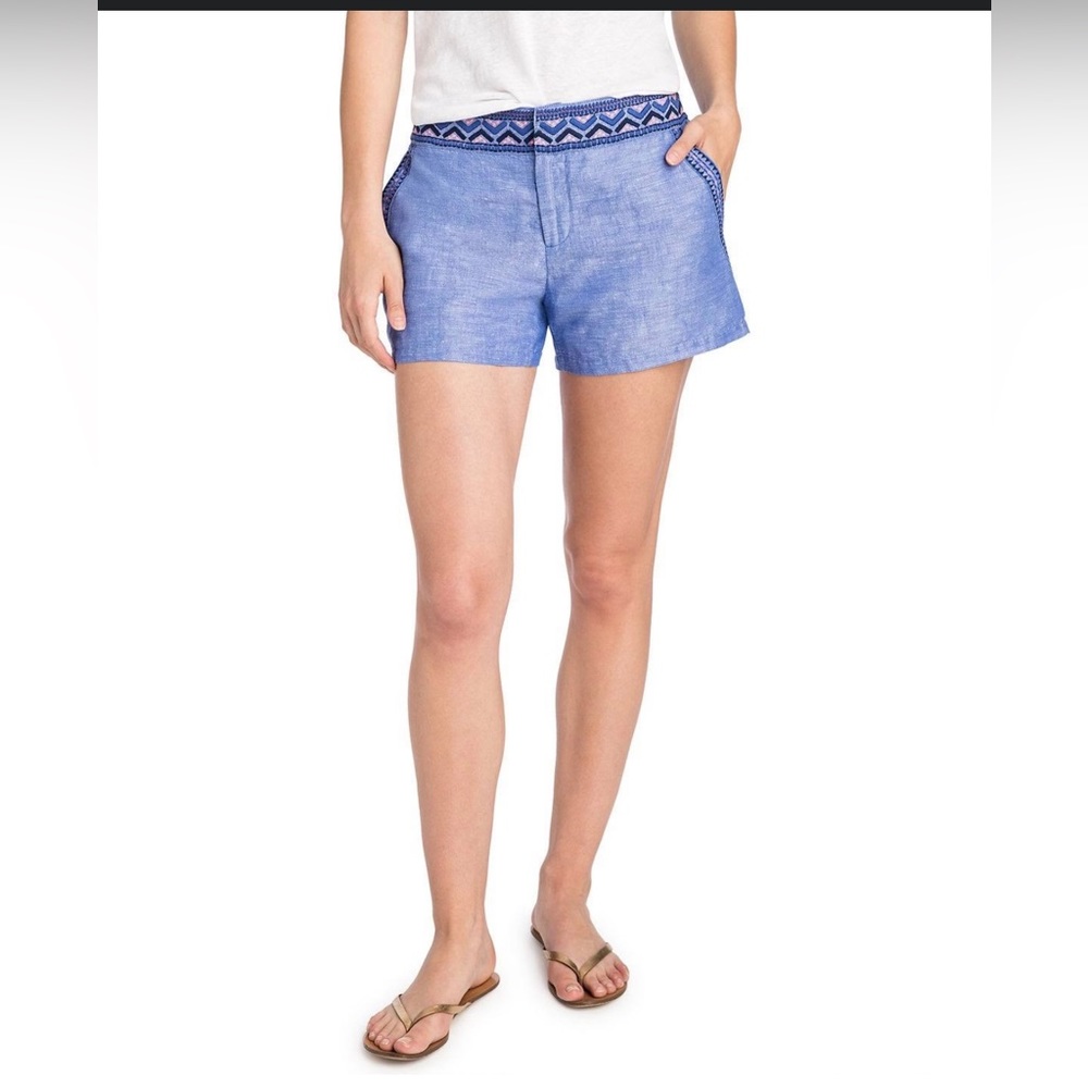 Vineyard Vines embroidered Foley  Linen Cotton Mix Shorts Size 00 Blue